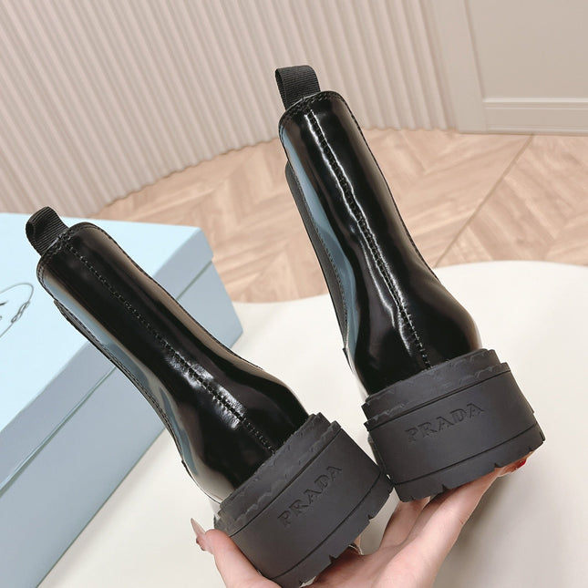 PRA BRUSHED BOOTIES GLOSSY BLACK CALFSKIN