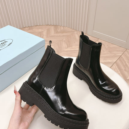 PRA BRUSHED BOOTIES GLOSSY BLACK CALFSKIN