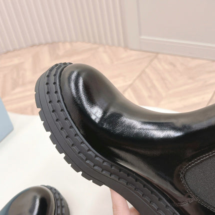 PRA BRUSHED BOOTIES GLOSSY BLACK CALFSKIN