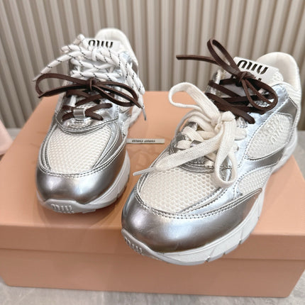 MM SNEAKERS IN WHITE AND SILVER MESH MIX CALFSKIN