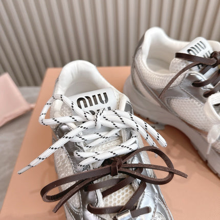 MM SNEAKERS IN WHITE AND SILVER MESH MIX CALFSKIN