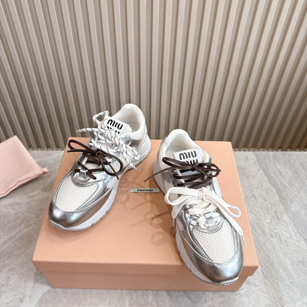 MM SNEAKERS IN WHITE AND SILVER MESH MIX CALFSKIN