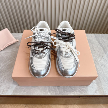MM SNEAKERS IN WHITE AND SILVER MESH MIX CALFSKIN