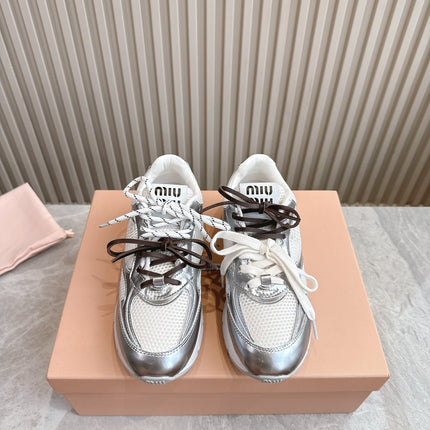 MM SNEAKERS IN WHITE AND SILVER MESH MIX CALFSKIN