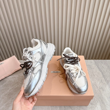 MM SNEAKERS IN WHITE AND SILVER MESH MIX CALFSKIN