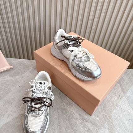 MM SNEAKERS IN WHITE AND SILVER MESH MIX CALFSKIN