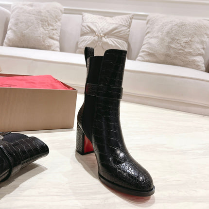 CL ANKLE BOOTS 70MM IN BLACK CROCODILE EMBOSSED CALFSKIN
