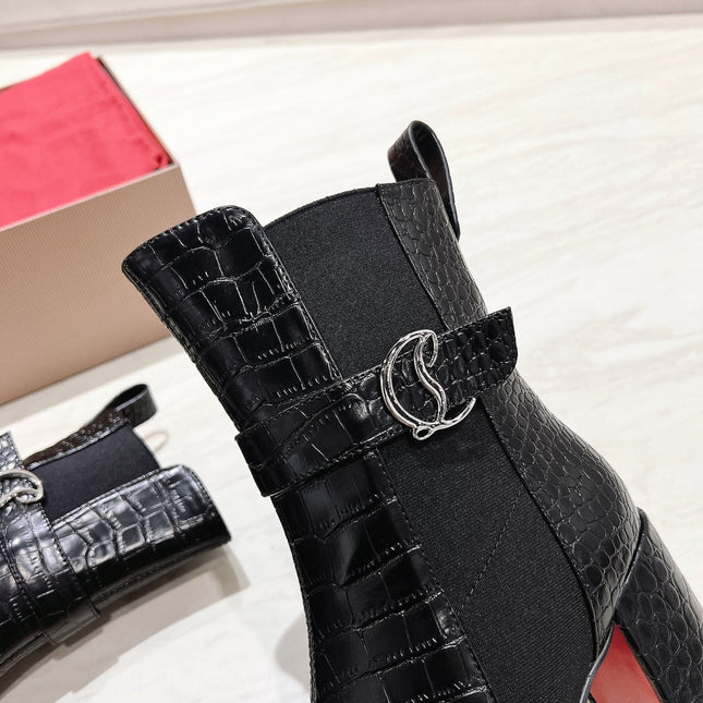 CL ANKLE BOOTS 70MM IN BLACK CROCODILE EMBOSSED CALFSKIN