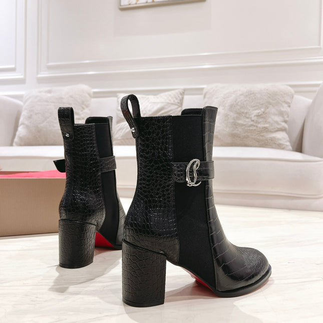 CL ANKLE BOOTS 70MM IN BLACK CROCODILE EMBOSSED CALFSKIN