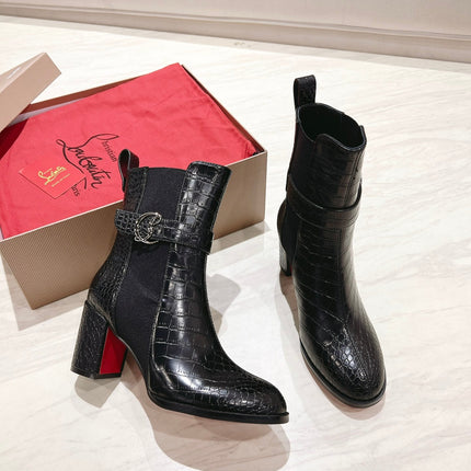 CL ANKLE BOOTS 70MM IN BLACK CROCODILE EMBOSSED CALFSKIN