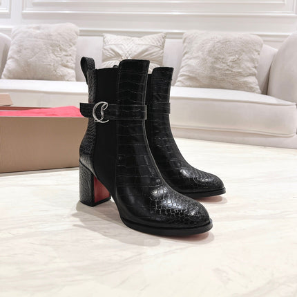 CL ANKLE BOOTS 70MM IN BLACK CROCODILE EMBOSSED CALFSKIN