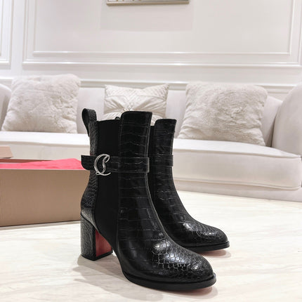 CL ANKLE BOOTS 70MM IN BLACK CROCODILE EMBOSSED CALFSKIN