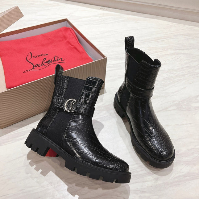 CHELSEA BOOT LUG 30MM IN BLACK CALFSKIN SNAKE SKIN