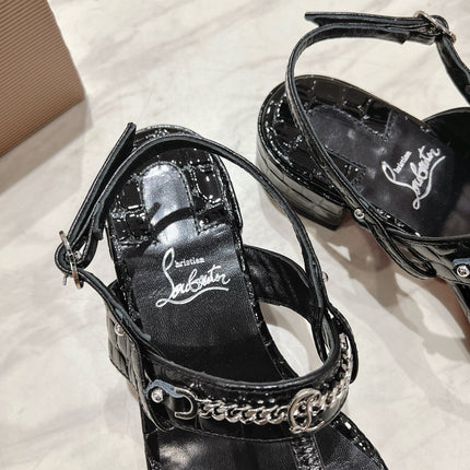 THONG SANDALS SLINGBACK 25MM IN SNAKE-EFFECT BLACK CALFSKIN