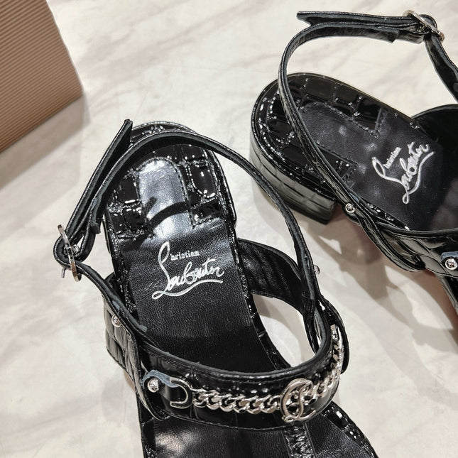 THONG SANDALS SLINGBACK 25MM IN SNAKE-EFFECT BLACK CALFSKIN