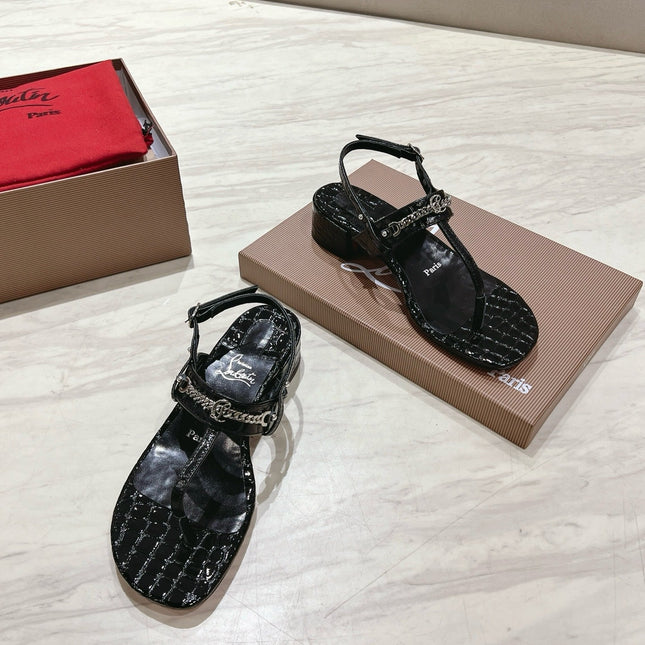 THONG SANDALS SLINGBACK 25MM IN SNAKE-EFFECT BLACK CALFSKIN