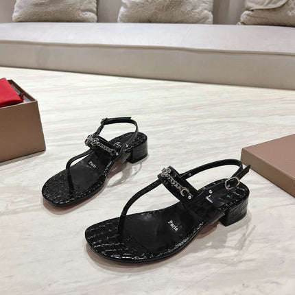 THONG SANDALS SLINGBACK 25MM IN SNAKE-EFFECT BLACK CALFSKIN
