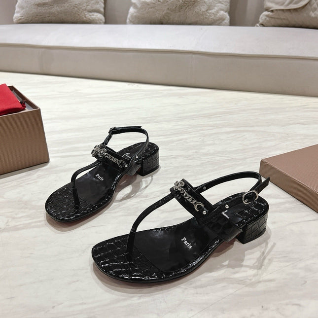 THONG SANDALS SLINGBACK 25MM IN SNAKE-EFFECT BLACK CALFSKIN