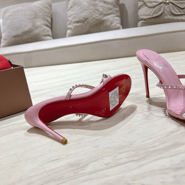 CRYSTAL GLITTER CRISS-CROSS STRAP SANDALS IN PINK CALFSKIN