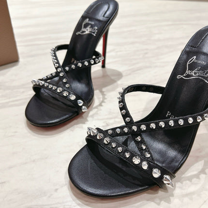 CRYSTAL GLITTER CRISS-CROSS STRAP SANDALS IN BLACK CALFSKIN