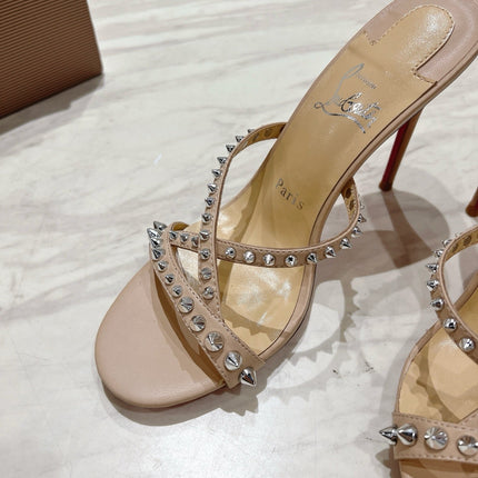 CRYSTAL GLITTER CRISS-CROSS STRAP SANDALS IN BEIGE CALFSKIN
