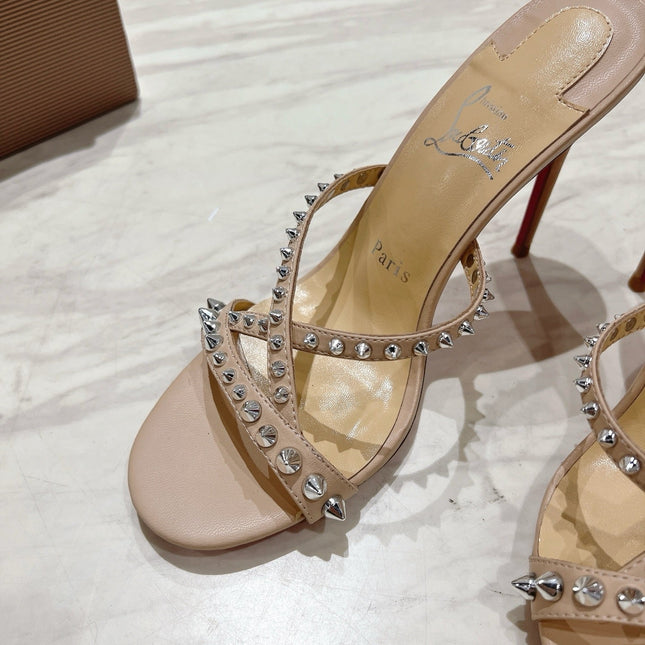 CRYSTAL GLITTER CRISS-CROSS STRAP SANDALS IN BEIGE CALFSKIN