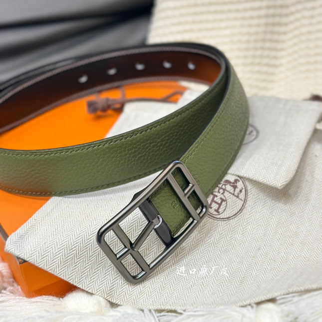 HM-CAPE COD 32MM REVERSIBLE BELT OLIVE GREEN AND BLACK LEATHER BLACK HARDWARE