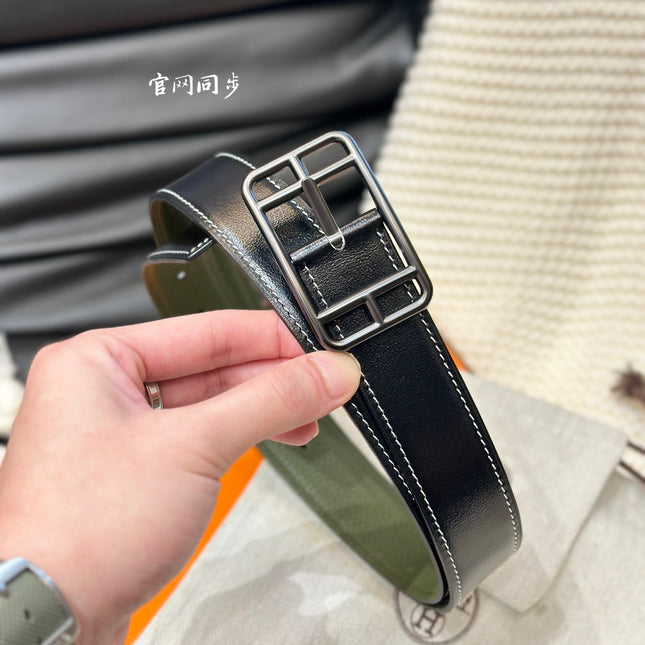 HM-CAPE COD 32MM REVERSIBLE BELT OLIVE GREEN AND BLACK LEATHER BLACK HARDWARE