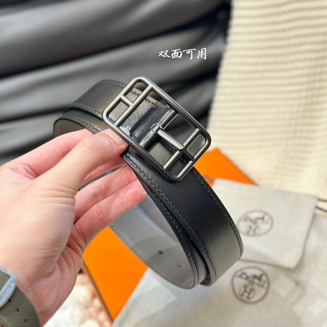 HM CAPE COD 32MM REVERSIBLE BELT BLACK AND KHAKI BROWN LEATHER BLACK HARDWARE