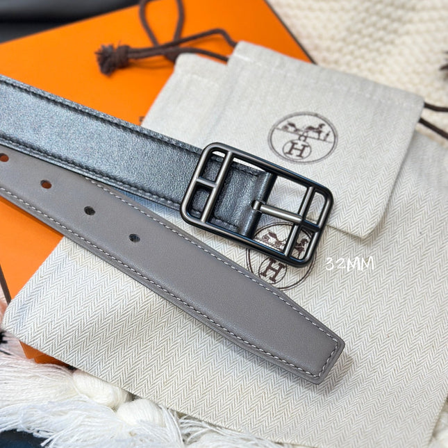 HM CAPE COD 32MM REVERSIBLE BELT BLACK AND KHAKI BROWN LEATHER BLACK HARDWARE