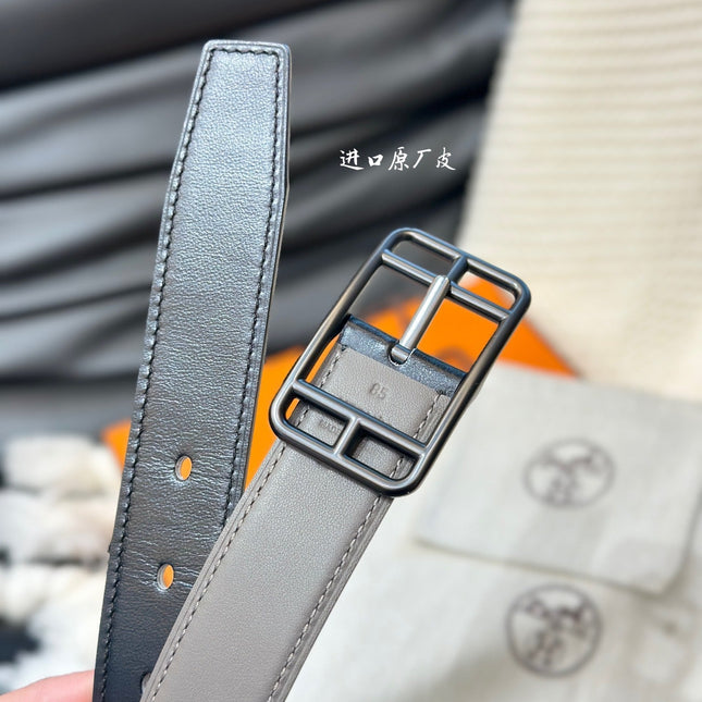 HM CAPE COD 32MM REVERSIBLE BELT BLACK AND KHAKI BROWN LEATHER BLACK HARDWARE