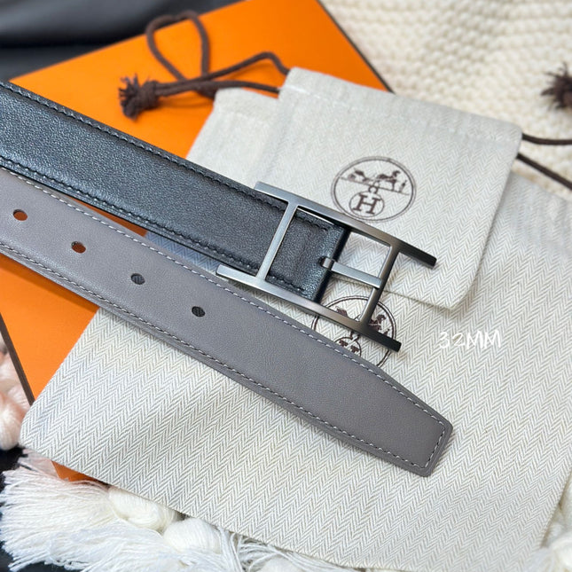 HM QUENTIN 32MM REVERSIBLE BELT BLACK AND KHAKI BROWN LEATHER BLACK HARDWARE