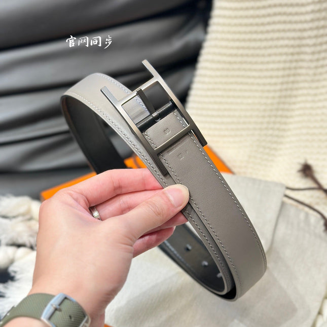 HM QUENTIN 32MM REVERSIBLE BELT BLACK AND KHAKI BROWN LEATHER BLACK HARDWARE