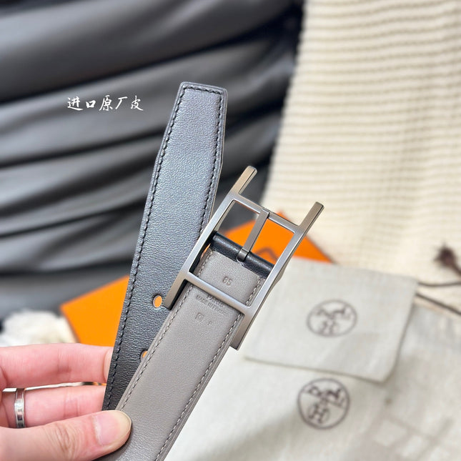 HM QUENTIN 32MM REVERSIBLE BELT BLACK AND KHAKI BROWN LEATHER BLACK HARDWARE