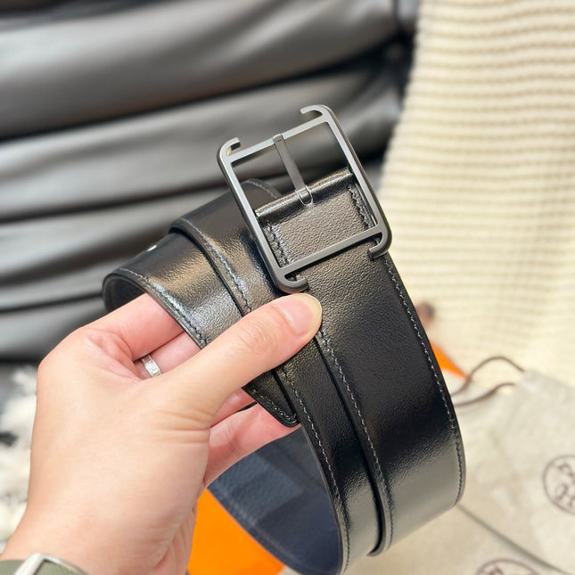 HM HADRIEN 38MM REVERSIBLE BELT NAVY BLUE AND BLACK LEATHER BLACK BUCKLE