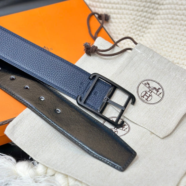 HM HADRIEN 38MM REVERSIBLE BELT NAVY BLUE AND BLACK LEATHER BLACK BUCKLE