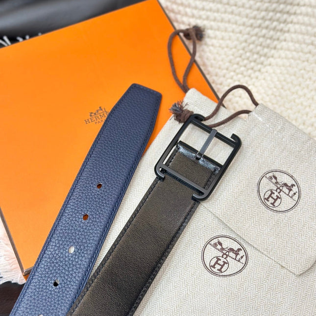 HM HADRIEN 38MM REVERSIBLE BELT NAVY BLUE AND BLACK LEATHER BLACK BUCKLE