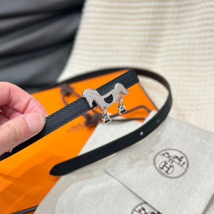 HM ROULIS SILVER BUCKLE & REVERSIBLE BLACK LEATHER STRAP 13MM