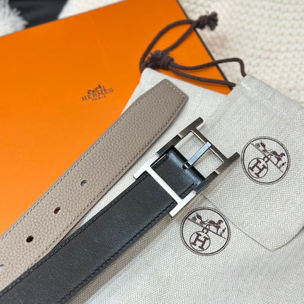 HM NEO TANDEM 32MM REVERSIBLE BELT BLACK AND TAN LEATHER SILVER BUCKLE