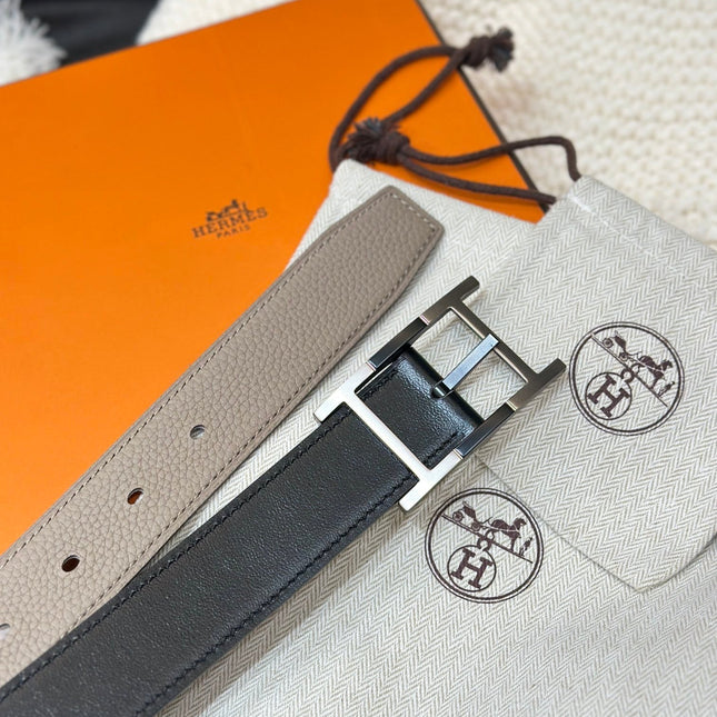 HM NEO TANDEM 32MM REVERSIBLE BELT BLACK AND TAN LEATHER SILVER BUCKLE