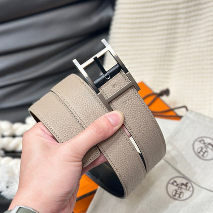 HM NEO TANDEM 32MM REVERSIBLE BELT BLACK AND TAN LEATHER SILVER BUCKLE