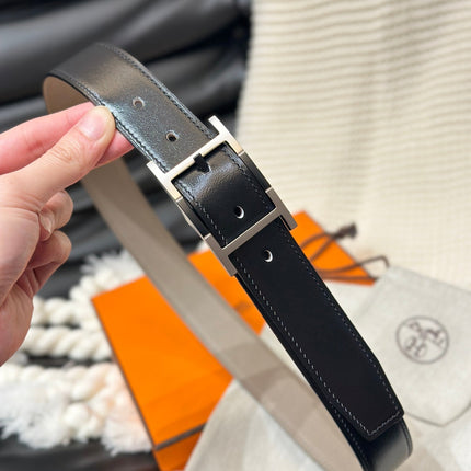 HM NEO TANDEM 32MM REVERSIBLE BELT BLACK AND TAN LEATHER SILVER BUCKLE