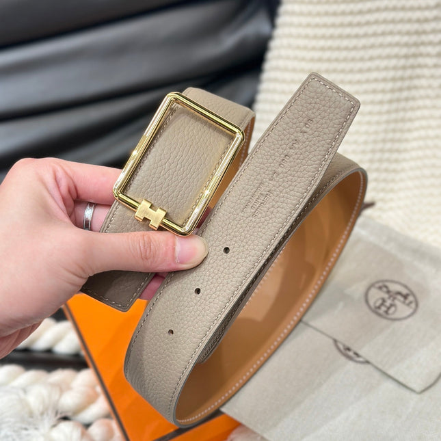 HM TUBE H BELT GOLD BUCKLE & REVERSIBLE HONEY ORANGE LEATHER STRAP 38MM