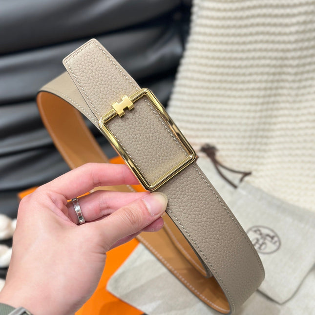 HM TUBE H BELT GOLD BUCKLE & REVERSIBLE HONEY ORANGE LEATHER STRAP 38MM