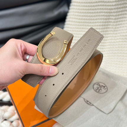 HM LUCK BELT GOLD BUCKLE & REVERSIBLE PEANUT BROWN LEATHER STRAP 38MM