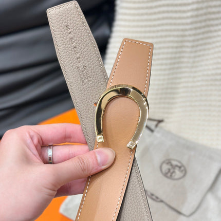 HM LUCK BELT GOLD BUCKLE & REVERSIBLE PEANUT BROWN LEATHER STRAP 38MM