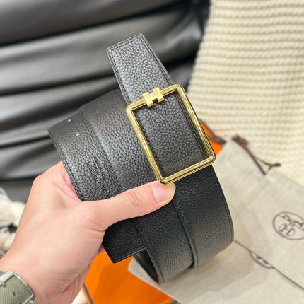 HM TUBE H BELT GOLD BUCKLE & REVERSIBLE BLACK LEATHER STRAP 38MM