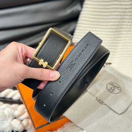 HM TUBE H BELT GOLD BUCKLE & REVERSIBLE BLACK LEATHER STRAP 38MM