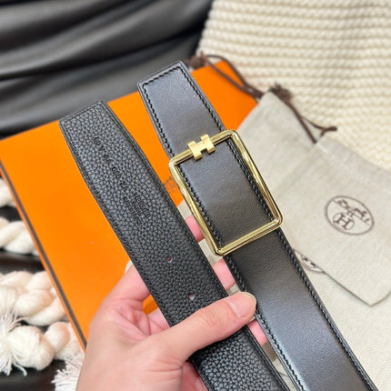 HM TUBE H BELT GOLD BUCKLE & REVERSIBLE BLACK LEATHER STRAP 38MM