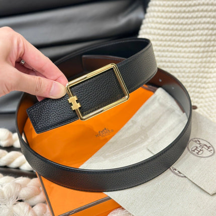 HM TUBE H BELT GOLD BUCKLE & REVERSIBLE BLACK LEATHER STRAP 38MM